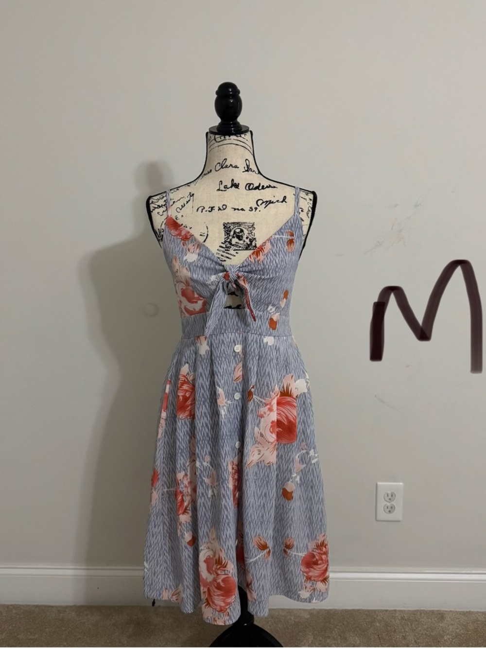 Floral Tie-Front Sundress in Blue and Coral